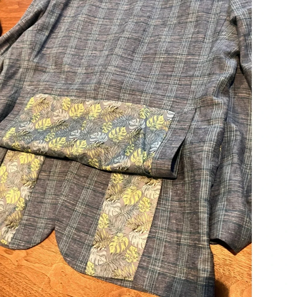 Alan Flusser Mens 44R Blue Plaid Linen Blend Sport Coat Blazer Tropical Preppy
